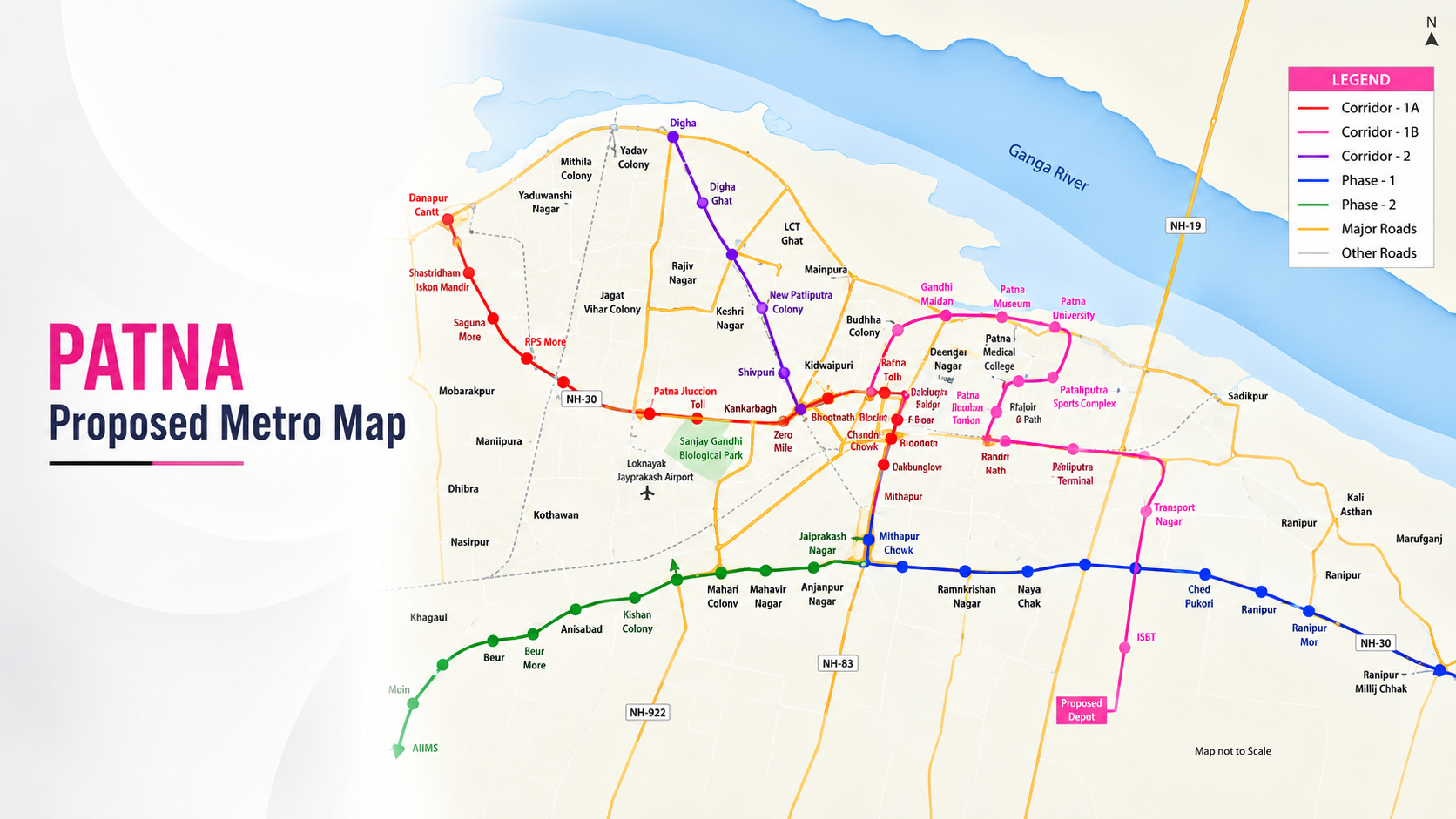 Proposed Patna Metro route map and regional connections